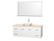 Wyndham Collection Centra 60 inch Single Bathroom Vanity in Matte White Ivory Marble Countertop Pyra White Porcelain Sink and 58 inch Mirror