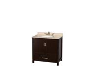 Wyndham Collection Sheffield 36 inch Single Bathroom Vanity in Espresso Ivory Marble Countertop Undermount Oval Sink and No Mirror