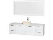 Wyndham Collection Amare 72 inch Single Bathroom Vanity in Glossy White White Man Made Stone Countertop Pyra Bone Porcelain Sink and 70 inch Mirror