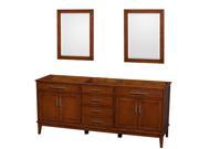 Wyndham Collection Hatton 80 inch Double Bathroom Vanity in Light Chestnut No Countertop No Sinks and 24 inch Mirrors