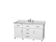 Wyndham Collection Berkeley 60 inch Single Bathroom Vanity in White with White Carrera Marble Top with White Undermount Oval Sink and No Mirror