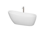 Wyndham Collection Florence 68 inch Freestanding Bathtub in White with Floor Mounted Faucet Drain and Overflow Trim in Brushed Nickel