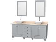 Wyndham Collection Acclaim 80 inch Double Bathroom Vanity in Oyster Gray Ivory Marble Countertop Pyra White Porcelain Sinks and 24 inch Mirrors