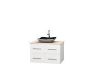 Wyndham Collection Centra 36 inch Single Bathroom Vanity in Matte White Ivory Marble Countertop Altair Black Granite Sink and No Mirror