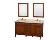 Wyndham Collection Hatton 60 inch Double Bathroom Vanity in Light Chestnut Ivory Marble Countertop Undermount Oval Sinks and 24 inch Mirrors