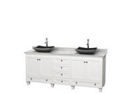 Wyndham Collection Acclaim 80 inch Double Bathroom Vanity in White White Carrera Marble Countertop Altair Black Granite Sinks and No Mirrors