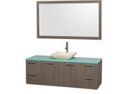 Wyndham Collection Amare 60 inch Single Bathroom Vanity in Gray Oak with Green Glass Top with Ivory Marble Sink and 58 inch Mirror