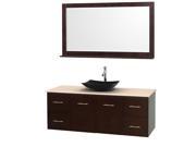 Wyndham Collection Centra 60 inch Single Bathroom Vanity in Espresso Ivory Marble Countertop Arista Black Granite Sink and 58 inch Mirror