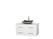 Wyndham Collection Centra 42 inch Single Bathroom Vanity in Matte White White Carrera Marble Countertop Altair Black Granite Sink and No Mirror
