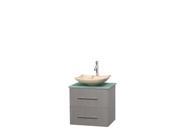 Wyndham Collection Centra 24 inch Single Bathroom Vanity in Gray Oak Ivory Marble Countertop Arista Ivory Marble Sink and No Mirror