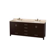 Wyndham Collection Sheffield 80 inch Double Bathroom Vanity in Espresso Ivory Marble Countertop Undermount Oval Sinks and No Mirror