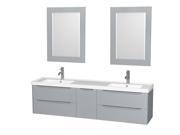 Wyndham Collection Murano 72 inch Double Bathroom Vanity in Gray Acrylic Resin Countertop Integrated Sinks and 24 inch Mirrors