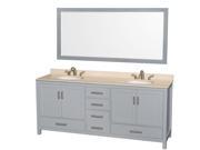 Wyndham Collection Sheffield 80 inch Double Bathroom Vanity in Gray Ivory Marble Countertop Undermount Oval Sinks and 70 inch Mirror