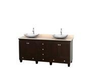 Wyndham Collection Acclaim 72 inch Double Bathroom Vanity in Espresso Ivory Marble Countertop Arista White Carrera Marble Sinks and No Mirrors