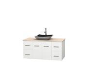 Wyndham Collection Centra 48 inch Single Bathroom Vanity in Matte White Ivory Marble Countertop Altair Black Granite Sink and No Mirror