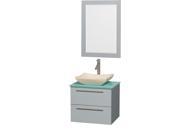 Wyndham Collection Amare 24 inch Single Bathroom Vanity in Dove Gray Green Glass Countertop Avalon Ivory Marble Sink and 24 inch Mirror
