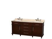 Wyndham Collection Berkeley 72 inch Double Bathroom Vanity in Dark Chestnut with Ivory Marble Top with White Undermount Oval Sinks and No Mirror