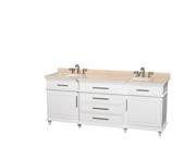 Wyndham Collection Berkeley 80 inch Double Bathroom Vanity in White with Ivory Marble Top with White Undermount Oval Sinks and No Mirror