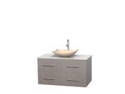 Wyndham Collection Centra 42 inch Single Bathroom Vanity in Gray Oak White Man Made Stone Countertop Arista Ivory Marble Sink and No Mirror