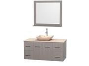 Wyndham Collection Centra 48 inch Single Bathroom Vanity in Gray Oak Ivory Marble Countertop Avalon Ivory Marble Sink and 36 inch Mirror