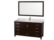 Wyndham Collection Sheffield 60 inch Single Bathroom Vanity in Espresso White Carrera Marble Countertop Undermount Square Sink and 58 inch Mirror