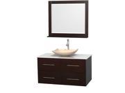 Wyndham Collection Centra 42 inch Single Bathroom Vanity in Espresso White Man Made Stone Countertop Arista Ivory Marble Sink and 36 inch Mirror
