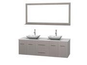 Wyndham Collection Centra 72 inch Double Bathroom Vanity in Gray Oak White Man Made Stone Countertop Avalon White Carrera Marble Sinks and 70 inch Mirror