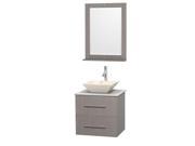 Wyndham Collection Centra 24 inch Single Bathroom Vanity in Gray Oak White Carrera Marble Countertop Pyra Bone Porcelain Sink and 24 inch Mirror