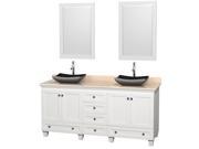 Wyndham Collection Acclaim 72 inch Double Bathroom Vanity in White Ivory Marble Countertop Altair Black Granite Sinks and 24 inch Mirrors