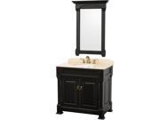 Wyndham Collection Andover 36 inch Single Bathroom Vanity in Black Ivory Marble Countertop Undermount Oval Sink and 28 inch Mirror