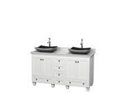 Wyndham Collection Acclaim 60 inch Double Bathroom Vanity in White White Carrera Marble Countertop Altair Black Granite Sinks and No Mirrors