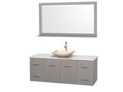 Wyndham Collection Centra 60 inch Single Bathroom Vanity in Gray Oak White Man Made Stone Countertop Arista Ivory Marble Sink and 58 inch Mirror