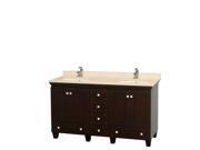 Wyndham Collection Acclaim 60 inch Double Bathroom Vanity in Espresso Ivory Marble Countertop Undermount Square Sinks and No Mirrors