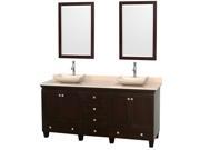 Wyndham Collection Acclaim 72 inch Double Bathroom Vanity in Espresso Ivory Marble Countertop Avalon Ivory Marble Sinks and 24 inch Mirrors