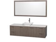 Wyndham Collection Amare 72 inch Single Bathroom Vanity in Gray Oak with White Man Made Stone Top with Carrera Marble Sink and 70 inch Mirror