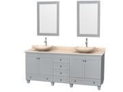 Wyndham Collection Acclaim 80 inch Double Bathroom Vanity in Oyster Gray Ivory Marble Countertop Arista Ivory Marble Sinks and 24 inch Mirrors