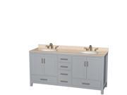 Wyndham Collection Sheffield 72 inch Double Bathroom Vanity in Gray Ivory Marble Countertop Undermount Oval Sinks and No Mirror