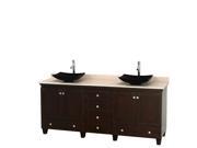 Wyndham Collection Acclaim 80 inch Double Bathroom Vanity in Espresso Ivory Marble Countertop Arista Black Granite Sinks and No Mirrors