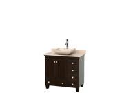 Wyndham Collection Acclaim 36 inch Single Bathroom Vanity in Espresso Ivory Marble Countertop Avalon Ivory Marble Sink and No Mirror