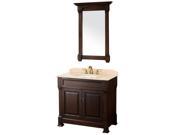 Wyndham Collection Andover 36 inch Single Bathroom Vanity in Dark Cherry Ivory Marble Countertop Undermount Oval Sink and 28 inch Mirror
