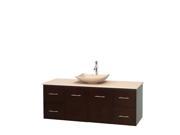 Wyndham Collection Centra 60 inch Single Bathroom Vanity in Espresso Ivory Marble Countertop Arista Ivory Marble Sink and No Mirror