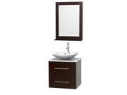 Wyndham Collection Centra 24 inch Single Bathroom Vanity in Espresso White Man Made Stone Countertop Arista White Carrera Marble Sink and 24 inch Mirror