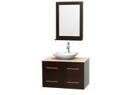 Wyndham Collection Centra 36 inch Single Bathroom Vanity in Espresso Ivory Marble Countertop Arista White Carrera Marble Sink and 24 inch Mirror