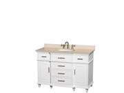 Wyndham Collection Berkeley 48 inch Single Bathroom Vanity in White with Ivory Marble Top with White Undermount Oval Sink and No Mirror