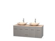 Wyndham Collection Centra 60 inch Double Bathroom Vanity in Gray Oak Ivory Marble Countertop Arista Ivory Marble Sinks and No Mirror