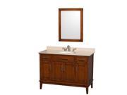 Wyndham Collection Hatton 48 inch Single Bathroom Vanity in Light Chestnut Ivory Marble Countertop Undermount Oval Sink and 24 inch Mirror