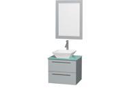 Wyndham Collection Amare 24 inch Single Bathroom Vanity in Dove Gray Green Glass Countertop Pyra White Porcelain Sink and 24 inch Mirror