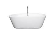 Wyndham Collection Mermaid 67 inch Freestanding Bathtub in White with Floor Mounted Faucet Drain and Overflow Trim in Polished Chrome