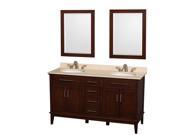 Wyndham Collection Hatton 60 inch Double Bathroom Vanity in Dark Chestnut Ivory Marble Countertop Undermount Oval Sinks and 24 inch Mirrors