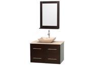Wyndham Collection Centra 36 inch Single Bathroom Vanity in Espresso Ivory Marble Countertop Avalon Ivory Marble Sink and 24 inch Mirror